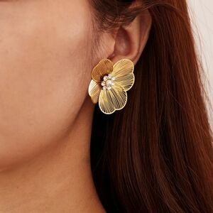 New! Anthropologie Gold Wire Flower Statement Earrings (3020) NWOT